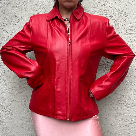 Vintage Red Leather Moto Jacket, Made in Italy - Picture 8 of 10